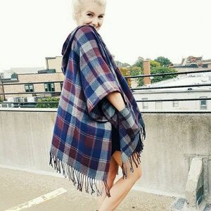 Plaid Hooded Poncho